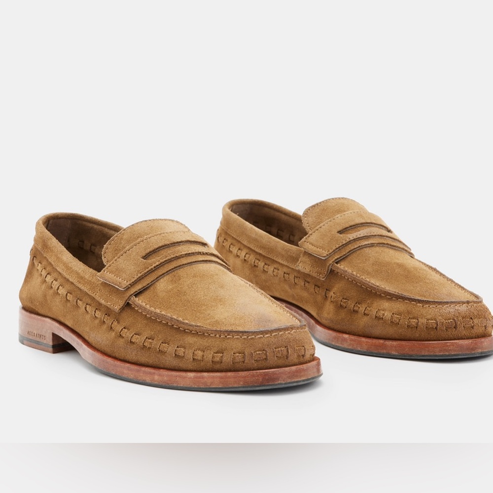NEW Allsaints Sammy Slip On Penny Loafers UK 9 US10 EU 43 Men’s Tan brown